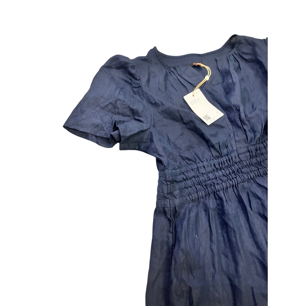 Quince 100% European Linen Smocked Waist Tiered Maxi Dress Navy Blue Medium NWT - Picture 4 of 14